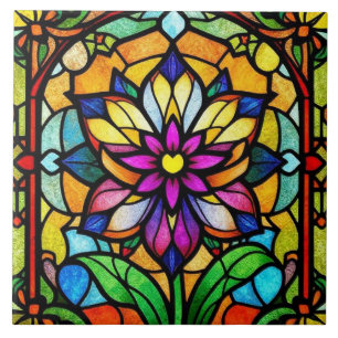 Colourful Stained Glass Flower Natured Inspired Tile