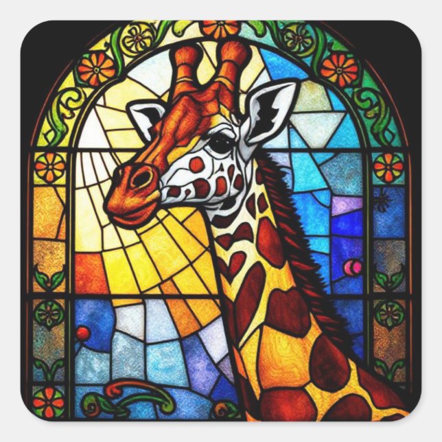 Colourful Stained Glass Giraffe Animal Artwork Square Sticker (Front)
