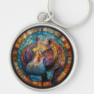 Colourful Stained Glass Hippo Keychain