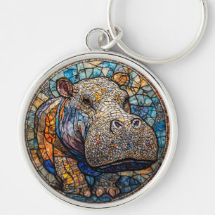 Colourful Stained Glass Hippo Keychain