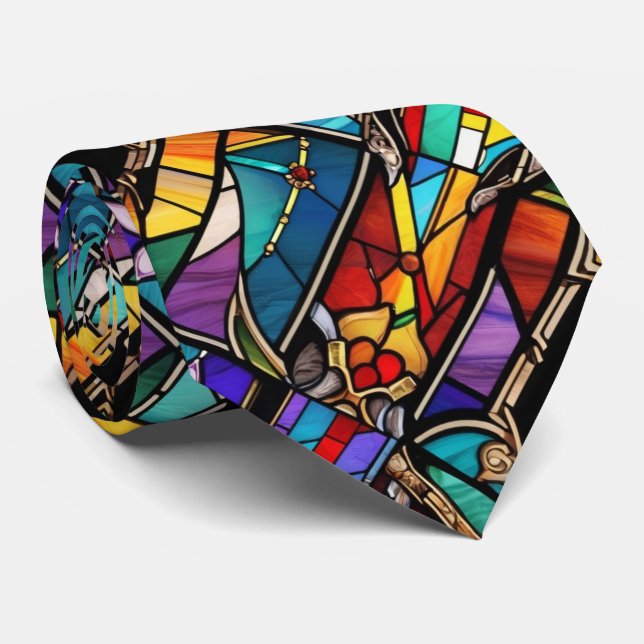 Colourful Stained Glass Inspired Pattern Tie (Rolled)