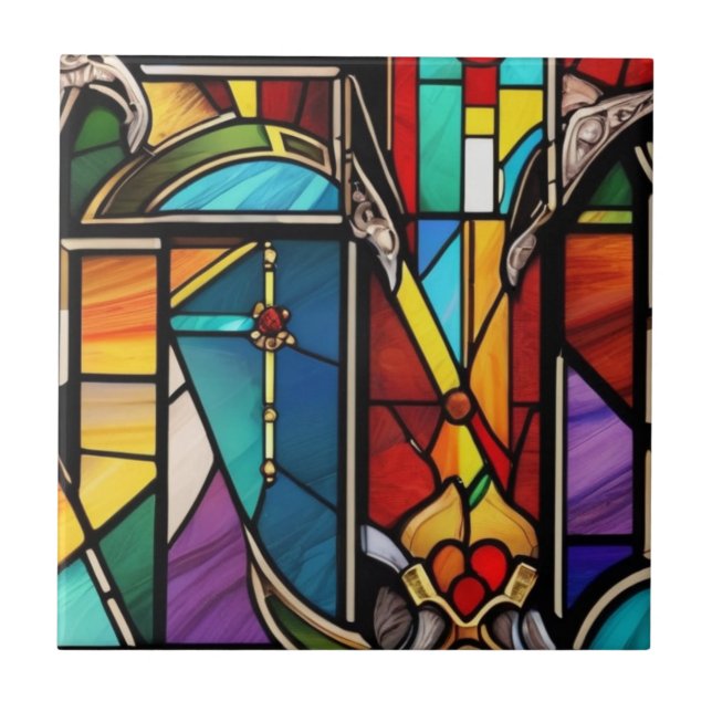 Colourful Stained Glass Inspired Pattern Tile (Front)
