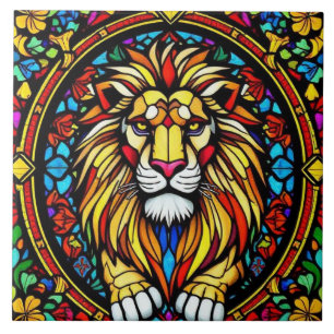 Colourful Stained Glass Lion Animal Inspired Tile