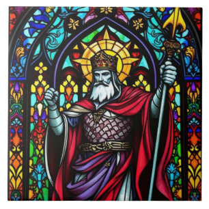 Colourful Stained Glass Medieval King Tile
