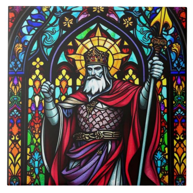 Colourful Stained Glass Medieval King Tile (Front)