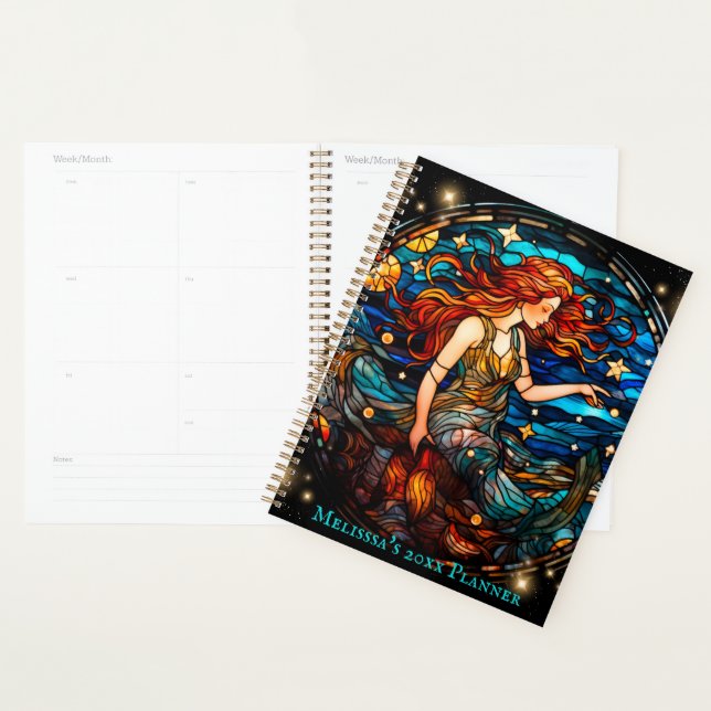 Colourful Stained Glass Mermaid Custom Name 2024 Planner (Display)