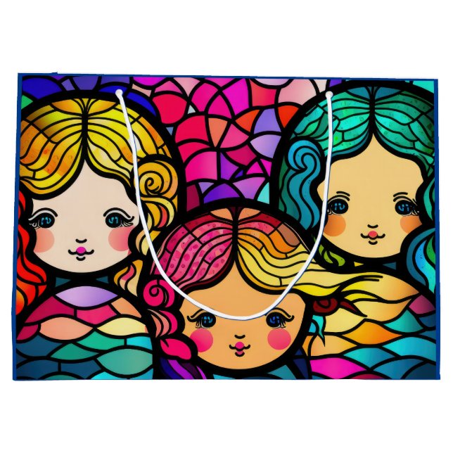  Colourful Stained Glass Mermaids Large Gift Bag (Back)