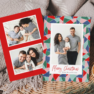 Colourful Stained Glass Merry Christmas 3 Photo Holiday Card