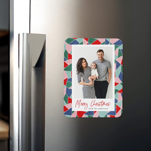 Colourful Stained Glass Merry Christmas Photo Magnet (Creator Uploaded)