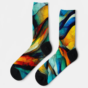 Colourful Stained Glass Mosaic Abstraction Socks