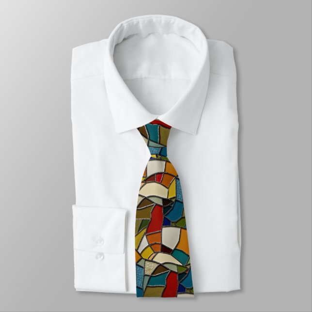 Colourful Stained Glass Mosaic Abstraction Tie (Tied)