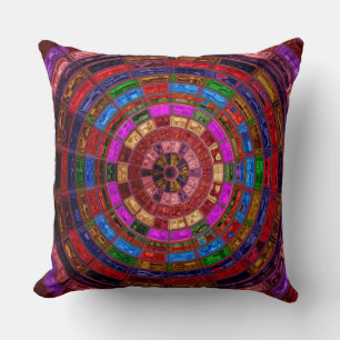 Colourful Stained Glass Mosaic Pattern Throw Pillow