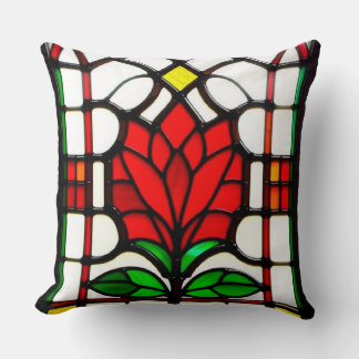 Colourful Stained Glass Red Flower Throw Pillow