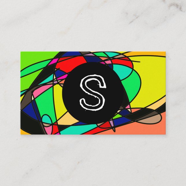 Colourful Stained Glass Retro Doodle Business Card (Front)