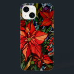 Colourful Stained Glass Style Poinsettias & Holly Case-Mate iPhone 14 Case<br><div class="desc">Lush colourful jewel-toned stained glass style deep red poinsettias and holly with hunter green and gold foliage.</div>