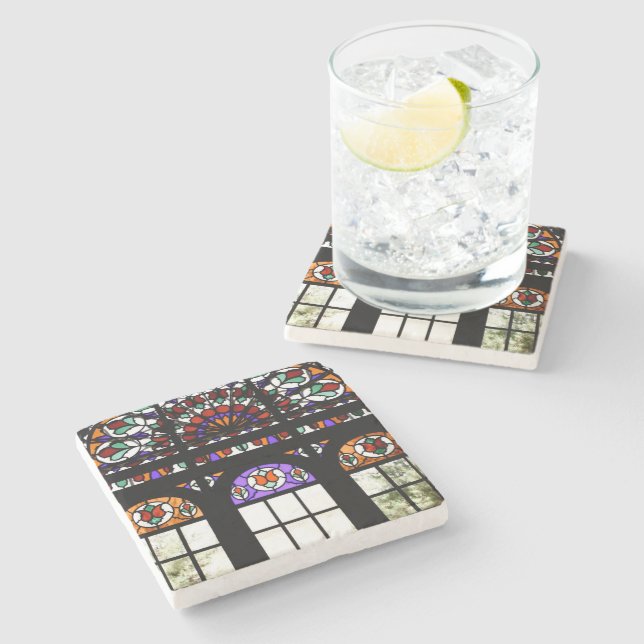 Colourful Stained Glass Window Stone Coaster (Side)