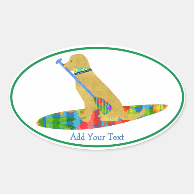 Colourful Stand Up Paddle Board Golden Retriever Oval Sticker (Front)