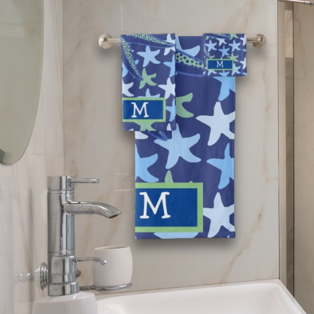 Colourful Star Fish Seamless Pattern Monogram  Bath Towel Set (Creator Uploaded)