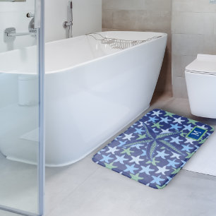 Colourful Star Fish Seamless Pattern With Monogram Bath Mat