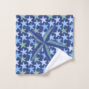 Colourful Star Fish Seamless Pattern With Monogram Bath Towel Set