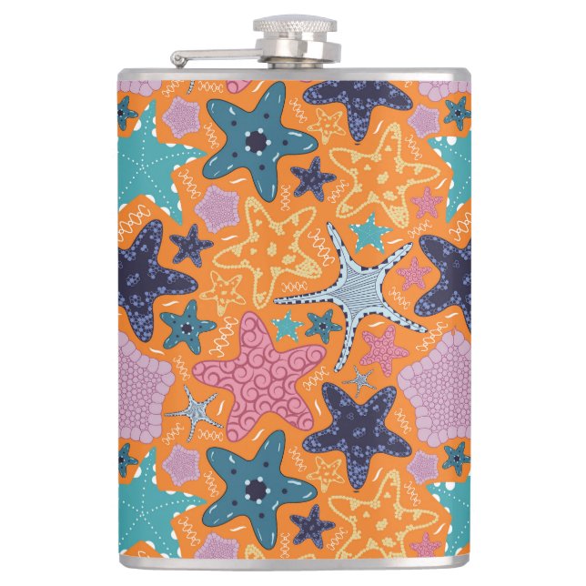 Colourful Star fishes  Hip Flask (Front)