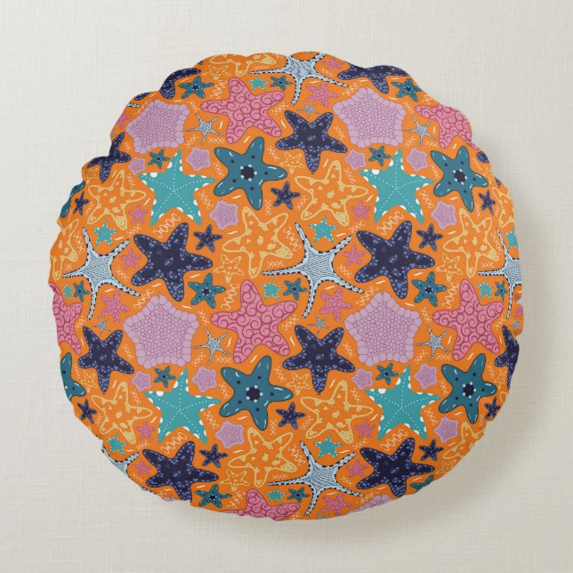 Colourful Star fishes Round Pillow (Front)