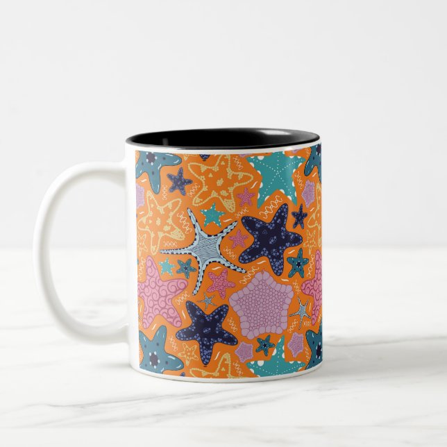 Colourful Star fishes Two-Tone Coffee Mug (Left)