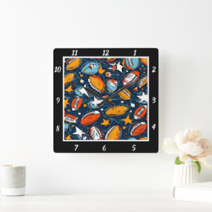 Colourful Star Football  Square Wall Clock