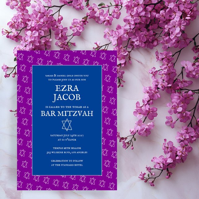 Colourful Star of David Custom Bat Bar Mitzvah  Invitation (Colorful Star of David Custom Bat Bar Mitzvah Invitation Purple BLue
)