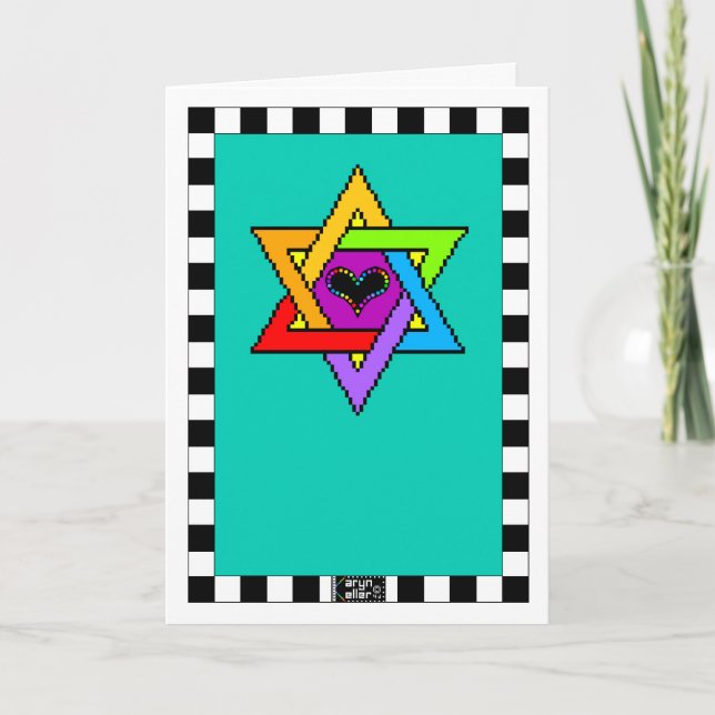 Colourful Star of David on teal Greeting Card (Front)