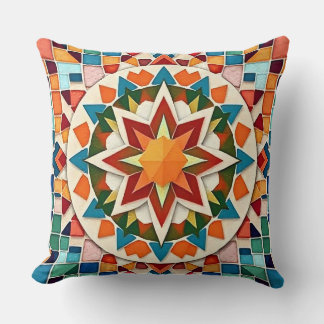 Colourful Starburst Mosaic Throw Pillow