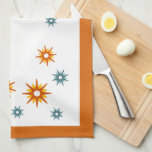 Colourful Starbursts Mid-Century Modern Design Kitchen Towel<br><div class="desc">Brighten up your kitchen with this stylish mid-century modern kitchen towel. This design features starbursts in shades of turquoise blue,  red- orange and yellow; framed in bright orange.</div>