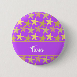 Colourful starfish on purple 2 inch round button