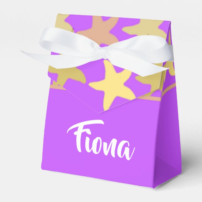 Colourful starfish on purple favor box (Front Side)