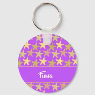 Colourful starfish on purple keychain