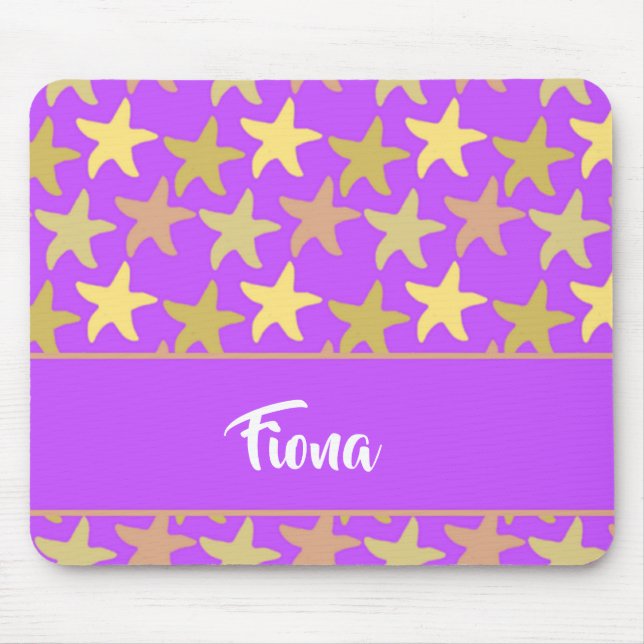 Colourful starfish on purple mouse pad (Front)