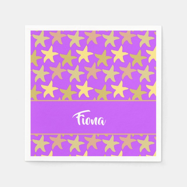 Colourful starfish on purple napkin (Front)