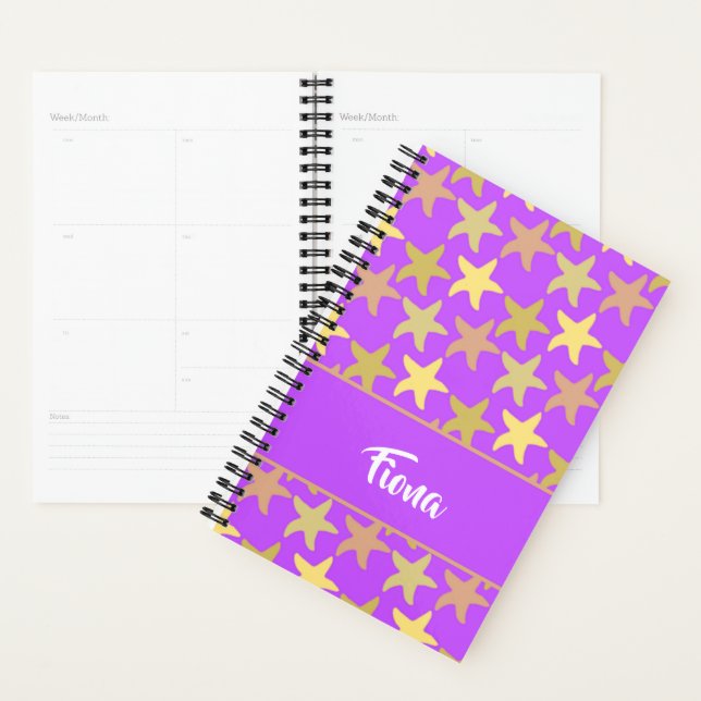 Colourful starfish on purple planner (Display)