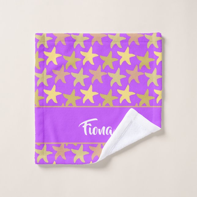 Colourful starfish on purple wash cloth (Wash Cloth)