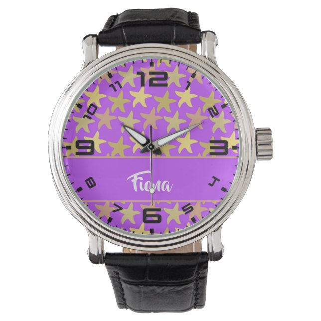 Colourful starfish on purple watch (Front)
