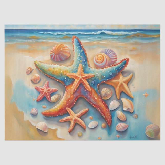 Colourful Starfish on the Shore Tissue Paper (Front)