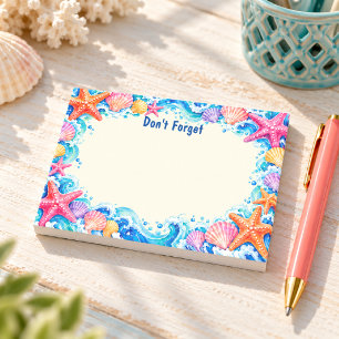 Colourful Starfish Seashells & Ocean Wave Border Post-it Notes