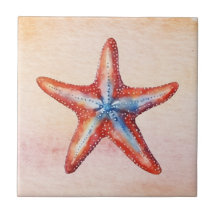 Colourful starfish watercolor artwork Pink Blue