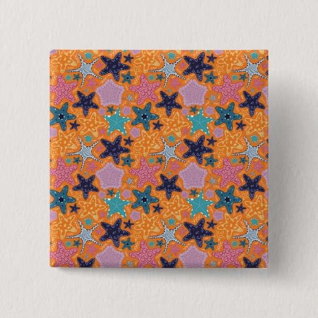 Colourful Starfishes 2 Inch Square Button (Front)