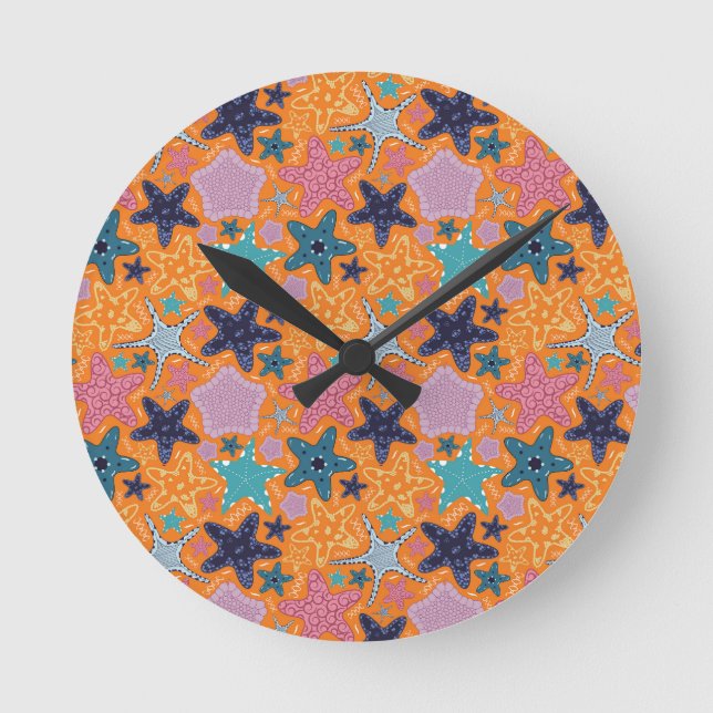 Colourful Starfishes Round Clock (Front)