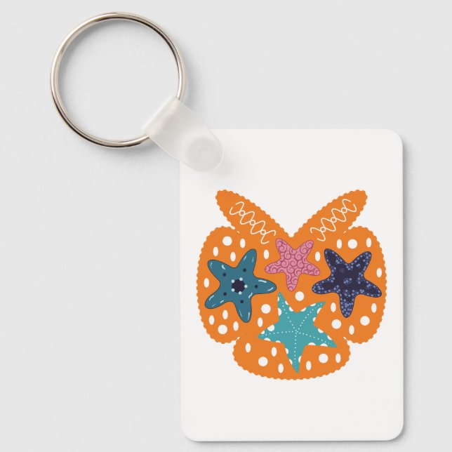  Colourful Starfishes with orange colour backgroun Keychain (Front)