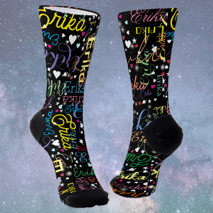 Colourful Starry Affection Black full of Hearts Socks