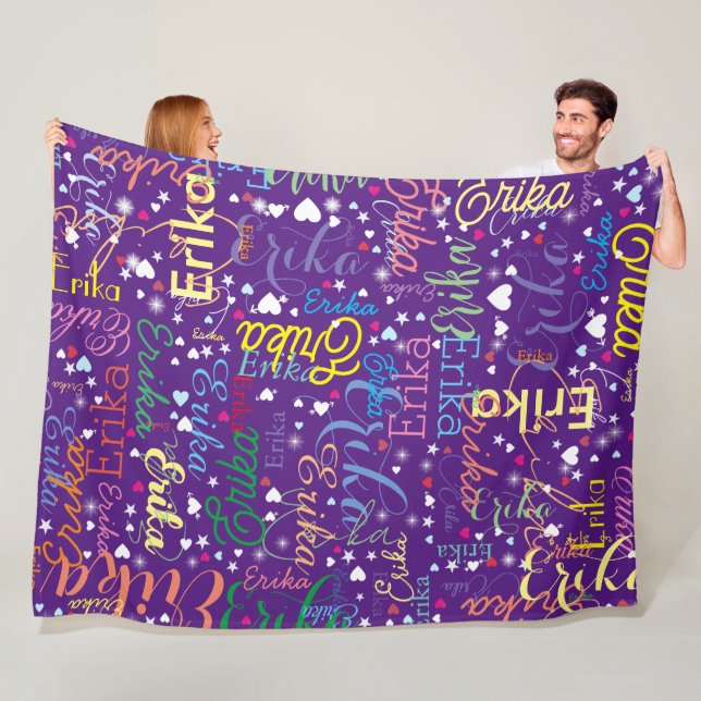Colourful Starry Affection purple full of hearts  Fleece Blanket (In Situ)