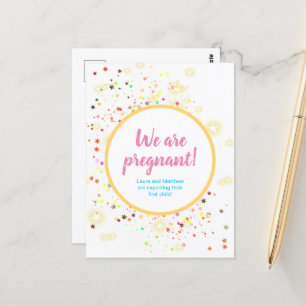 Colourful Stars and Confetti Pregnancy Announcemen Postcard