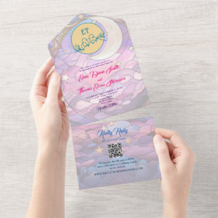 Colourful Stars and Moon Wedding All In One Invitation